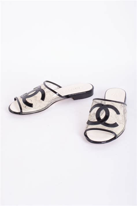 chanel chain sandals 2022|Chanel clear slide sandals.